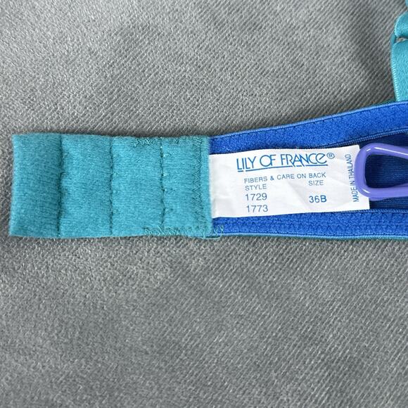 Vintage Lily of France Bra 36B Style 1729 1773 Iridescent Blue Green Front Close - Picture 10 of 11